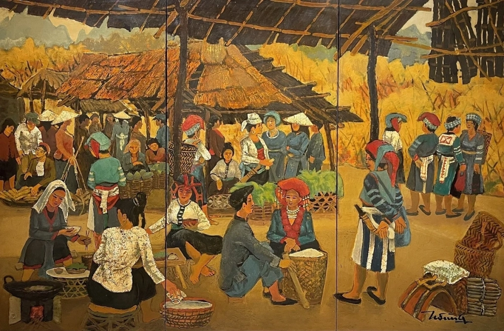 Chợ quê trong tranh họa sĩ Hoàng Sùng