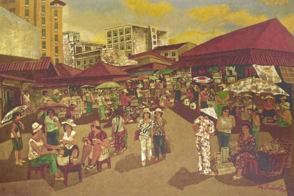 Chợ quê trong tranh họa sĩ Hoàng Sùng